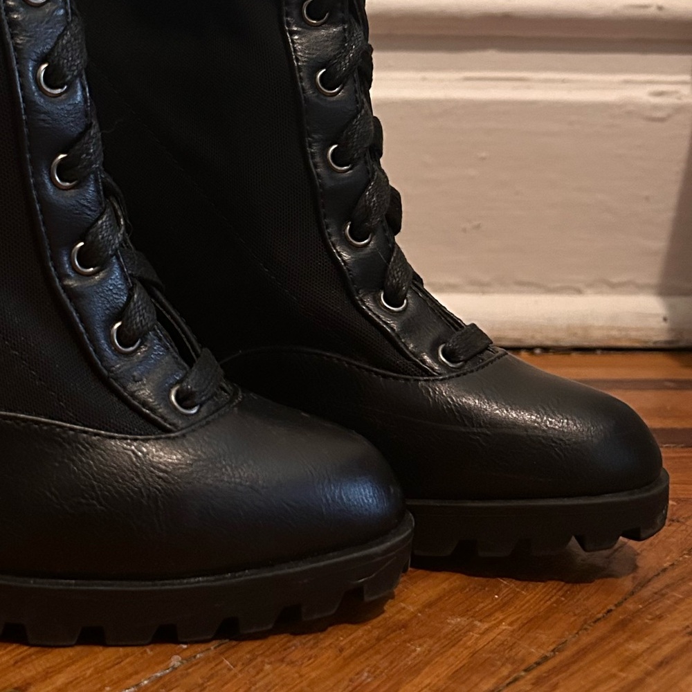 Shoe Dazzle Black Heeled Lace-Up Boots